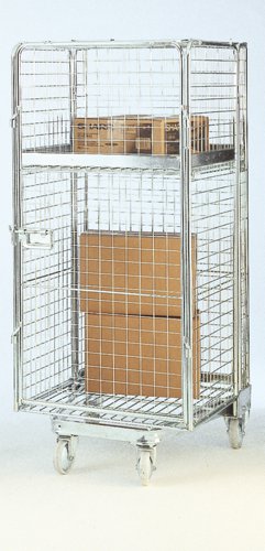 'A' Type Nestable Roll Container; Security Mesh Sides with Removable Shelf; 500kg; Silver  RB1725&RC7383