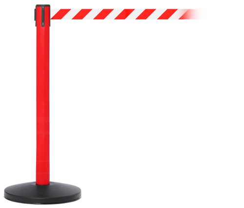 Obex Barriers® Safety Belt Barrier; Belt Length mm: 3400; Red Post; Red/White Chevron | SBBS34CHRPRWC | GPC Industries Ltd