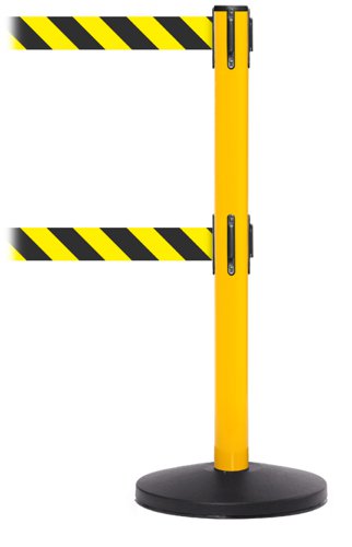 Obex Barriers® Safety Belt Barrier; Belt Length mm: 3400; Yellow Post; Black/Yellow Chevron SBBT34CHYPBYC