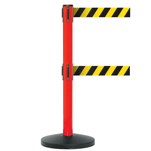 Obex Barriers® Safety Belt Barrier; Belt Length mm: 3400; Red Post; Black/Yellow Chevron SBBT34CHRPBYC
