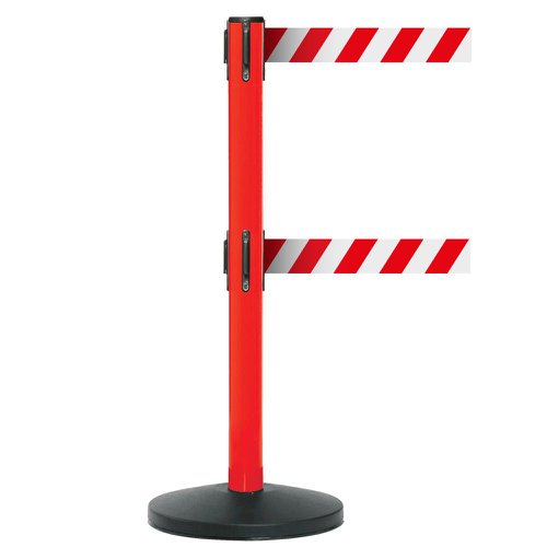 Obex Barriers® Safety Belt Barrier; Belt Length mm: 3400; Red Post; Red/White Chevron