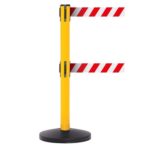 Obex Barriers® Safety Belt Barrier; Belt Length mm: 3400; Yellow Post; Red/White Chevron SBBT34CHYPRWC