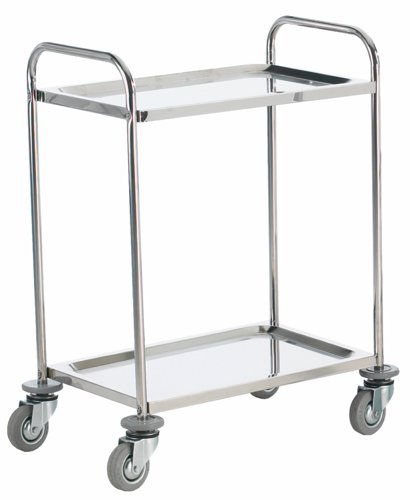Shelf Trolley; 2 Shelf Trolley with Lip; Swivel Castors; Stainless Steel; 100kg; Silver GPC Industries Ltd