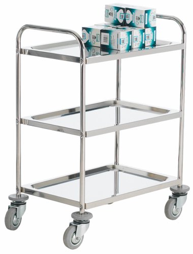 Shelf Trolley; 3 Shelf Trolley with Lip; Swivel Castors; Stainless Steel; 100kg; Silver