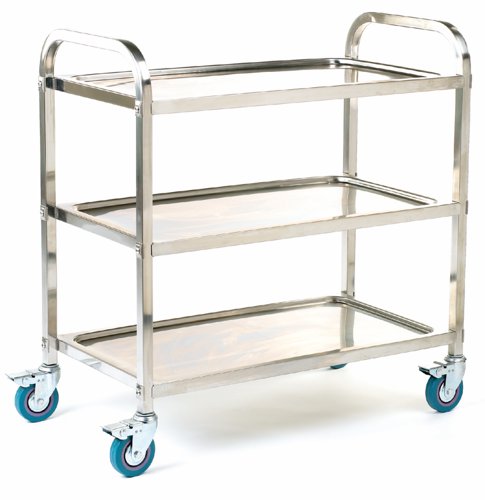 Shelf Trolley; 3 Shelf Trolley; Swivel (x4 Braked) Castors; Stainless Steel; 100kg; Silver