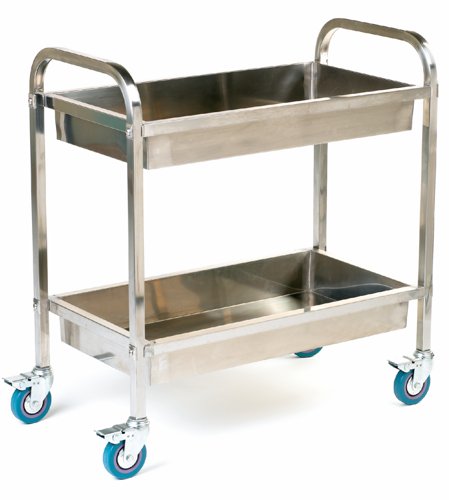Tray Trolley; 2 Deep Shelves; Swivel (x4 Braked) Castors; Stainless Steel; 100kg; Silver  SI822Y