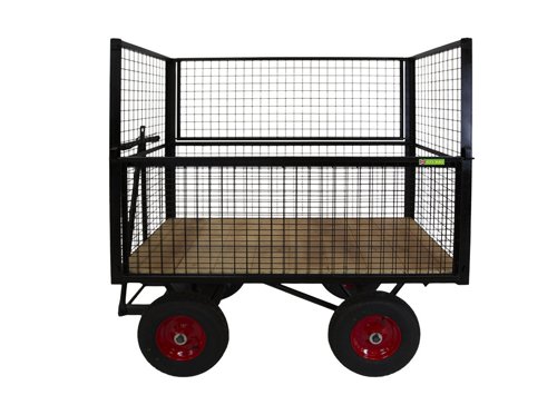 HD TURNTABLE TRUCK - 1500 x 750mm Platform - with Wire Mesh Superstructure (Hinged Sides) - 400mm Pneumatic Wheels