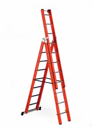 V3 - Glass Fibre Ladder; 3 x 8 Tread; 150kg; Red