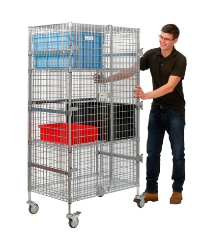 SW091Y | Wire shelf security enclosure complete with 2 height adjustable shelves - ideal for security storing items but ensuring goods are easily viewedDeep shelves for extra capacity & stabilityComplete with hasp & staple facility (padlock not included)Load Capacity per Shelf: 80kg