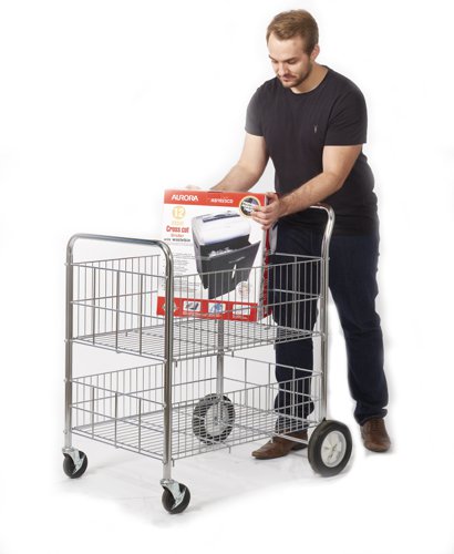 Wire Trolley; 2 Shelves (1 removable); Fixed/Swivel (x2 Braked) Castors; Chrome Plated Wire; 120kg; Silver GPC Industries Ltd