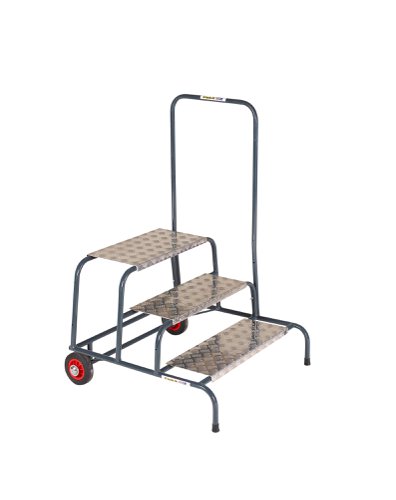 Wide Work Steps - 250mm Platform - 3 Tread - Chequer Plate Tread - with 1 Handrail - with Wheels