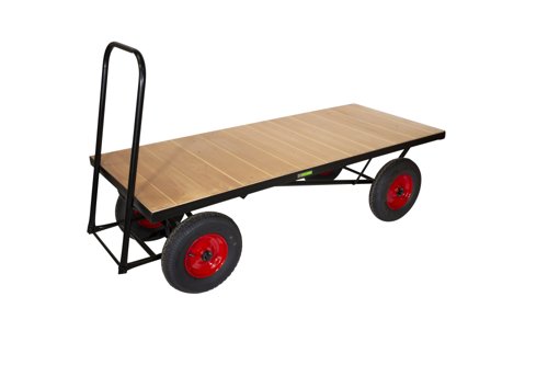 LOOPED HANDLE TURNTABLE TRUCK - 1800 x 750mm Platform - Flat Deck - 400mm Pneumatic Wheels