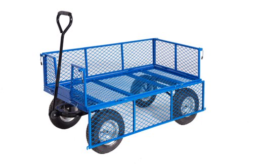 General purpose truck with a mesh baseMobile on REACH Compliant, 340mm pneumatic steel centred wheelsSides (2 x 275mm drop down) & ends interlock together