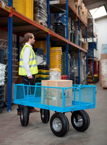 General Purpose Truck; Mesh Base; Mesh Sides & Ends with Pneumatic Wheels; 400kg; Blue  TI201R