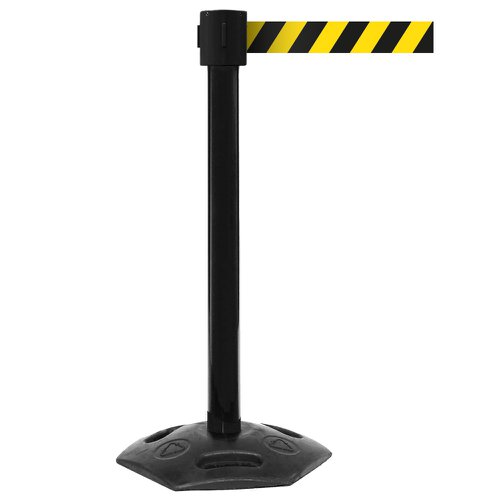 Obex Barriers® Premium Weatherproof Belt Barrier; Belt Length mm: 10600; Black Post; Black/Yellow Chevron