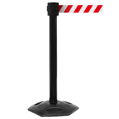 Obex Barriers® Premium Weatherproof Belt Barrier; Belt Length mm: 10600; Black Post; Red/White Chevron
