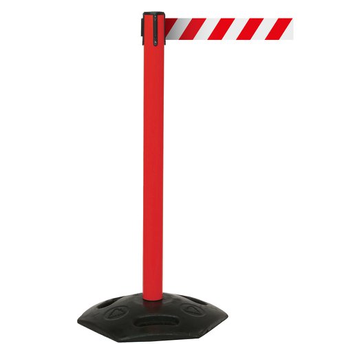 Obex Barriers® Premium Weatherproof Belt Barrier; Belt Length mm: 10600; Red Post; Red/White Chevron
