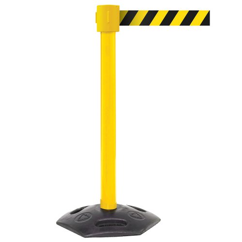 Obex Barriers® Premium Weatherproof Belt Barrier; Belt Length mm: 10600; Yellow Post; Black/Yellow Chevron
