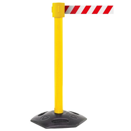 Obex Barriers® Premium Weatherproof Belt Barrier; Belt Length mm: 10600; Yellow Post; Red/White Chevron