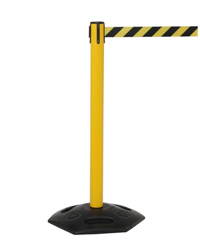 Obex Barriers® Weatherproof Single Belt Barrier; Belt Length mm: 3400; Yellow Post; Black/Yellow Chevron WMS34CHYPBYC