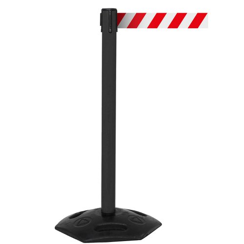 Obex Barriers® Weatherproof Single Belt Barrier; Belt Length mm: 3400; Black Post; Red/White Chevron GPC Industries Ltd