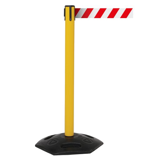 Obex Barriers® Weatherproof Single Belt Barrier; Belt Length mm: 3400; Yellow Post; Red/White Chevron WMS34CHYPRWC
