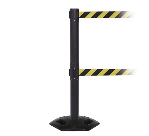 Obex Barriers® Weatherproof Twin Belt Barrier; Belt Length mm: 3400; Black Post; Black/Yellow Chevron GPC Industries Ltd