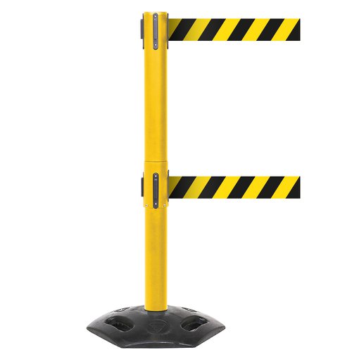 Obex Barriers® Weatherproof Twin Belt Barrier; Belt Length mm: 4900; Yellow Post; Black/Yellow Chevron GPC Industries Ltd