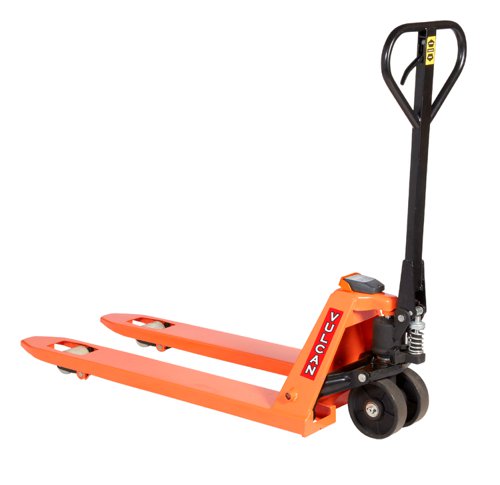 Conform to EN 1757-2CE marked & platedFork width: 182mmWater & dust proof to IP65. IP65 allows the pallet truck to be used outside or on lorries & can be cleaned with water (under normal pressure). The load cells in the forks have an even protection levelPower supply - built in rechargeable batteries give up to 70 hours use from one charge Raised height of forks: 200mm, lowered height of forks: 85mm, fork length: 1150mm, width over forks: 545mmMobile on 200 x 50 mm polyurethane steering wheels & 74 x 70 mm tandem rollersElectronic lifting height indication in display with a weighing accuracy to + / - 0 .5% and in 2kg incrementsHighly reliable - all components are compact, designed for mobile use & low power usageCapacity kg evenly distributed: 2000