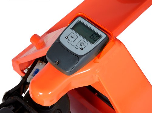 Conform to EN 1757-2CE marked & platedFork width: 182mmWater & dust proof to IP65. IP65 allows the pallet truck to be used outside or on lorries & can be cleaned with water (under normal pressure). The load cells in the forks have an even protection levelPower supply - built in rechargeable batteries give up to 70 hours use from one charge Raised height of forks: 200mm, lowered height of forks: 85mm, fork length: 1150mm, width over forks: 545mmMobile on 200 x 50 mm polyurethane steering wheels & 74 x 70 mm tandem rollersElectronic lifting height indication in display with a weighing accuracy to + / - 0 .5% and in 2kg incrementsHighly reliable - all components are compact, designed for mobile use & low power usageCapacity kg evenly distributed: 2000
