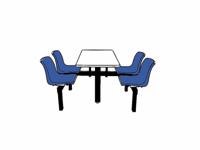Canteen Table; 1 Way Access; 4 Seats; Steel/Polypropylene/Chipboard; Blue/Black/White