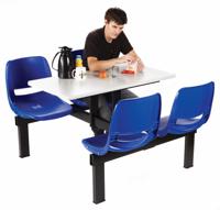Canteen Table; 2 Way Access; 4 Seats; Steel/Polypropylene/Chipboard; Blue/Black/White