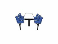 Canteen Table; 1 Way Access; 6 Seats; Steel/Polypropylene/Chipboard; Blue/Black/White