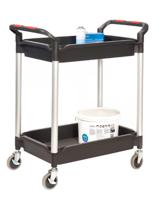 Proplaz® Plus Trolley; 2 Deep Trays; Swivel (x2 Braked)Castors; Anodised Aluminium/Plastic; 150kg; Black/Silver