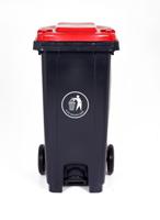 Pedal Wheeled Bin; 120L; Polypropylene; Dark Grey/Red/Orange Lid