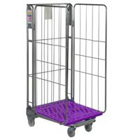 Plastic Base Nestable Roll Container; 3 Sided Unit; Internal Height mm: 1430; Silver/Purple Base