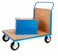 Single Veneer End Platform Truck; 1500 x 800 x 1050; Fixed/Swivel (x2 Braked) Castors; Steel; 500kg; Blue/Veneer
