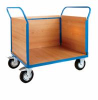3 Veneer Sides Platform Truck; 1500 x 800 x 1050; Fixed/Swivel (x2 Braked) Castors; Steel; 500kg; Blue/Veneer
