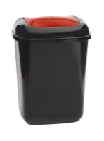 Push Spring Lid Bin c/w Sticker; 12L; Dark Grey Body; Red Lid; Plastic