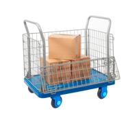 Proplaz® Super Silent Mesh Truck With Open Top & Half Drop Side; Super Silent Castors; Steel/Plastic; 300kg; Blue/Grey