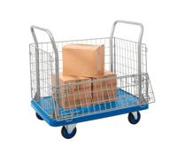 Proplaz® Blue Mesh Truck With Open Top & Half Drop Side; Fixed/Swivel Castors; Steel/Plastic; 300kg; Blue/Grey