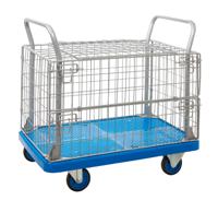 Proplaz® Blue Mesh Truck With Hinged Lid Top & Half Drop Side; Fixed/Swivel Low Noise Castors; Steel/Plastic; 300kg; Blue/Grey