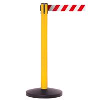 Obex Barriers® Safety Belt Barrier; Belt Length mm: 3400; Yellow Post; Red/White Chevron