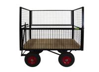 HD TURNTABLE TRUCK - 1500 x 750mm Platform - with Wire Mesh Superstructure (Hinged Sides) - 400mm Pneumatic Wheels