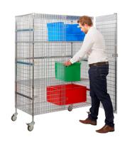 Large Security Trolley; Swivel (x2 Braked) Castors; Wire Mesh; 350kg; Silver