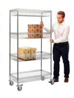 Wire Mesh Trolley; 4 Height Adjustable Shelves; Swivel (x2 Braked) Castors; Wire Mesh; 320kg; Silver