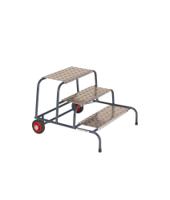 Wide Work Steps - 3 Tread 600mm Platform Height - Chequer Plate Tread - with Wheels