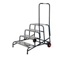 Wide Work Steps - 4 Tread 800mm Platform Height - Chequer Plate Tread - with 1 Handrail - with Wheels