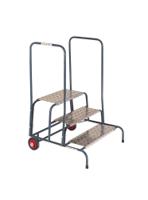 Wide Work Steps - 4 Tread 800mm Platform Height - Chequer Plate Tread - with 2 Handrail - with Wheels