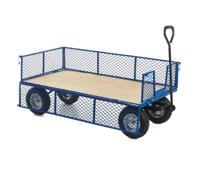 Industrial General Purpose Truck; Plywood Base; Mesh Sides & Ends with Puncture Proof Wheels; 500kg; Blue/Veneer